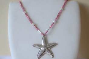 L-CA0377 Colgantes cristales con bolas y tubo y dije ESTRELLA ROSA