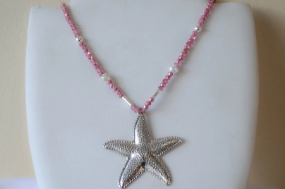 L-CA0377 Colgantes cristales con bolas y tubo y dije ESTRELLA ROSA