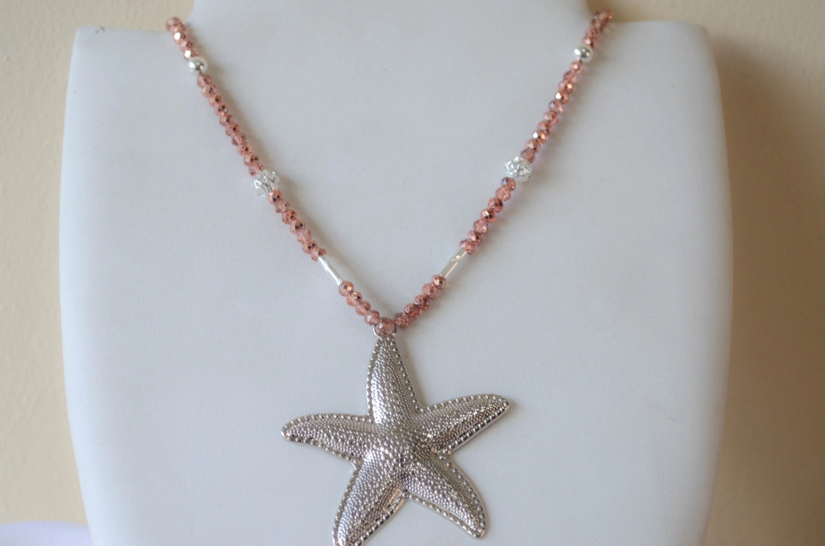 L-CA0377 Colgantes cristales con bolas y tubo y dije ESTRELLA ORO