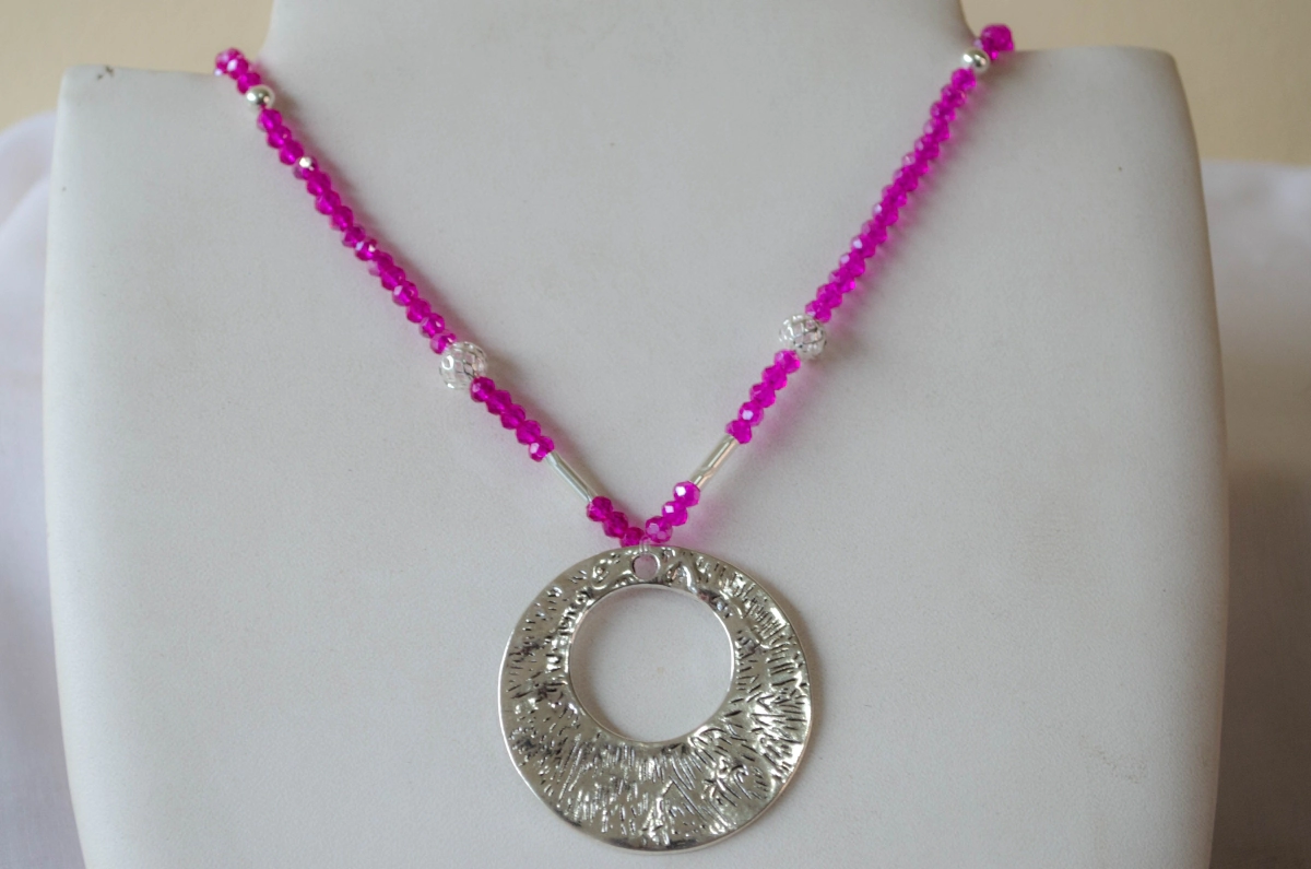 L-CA0378 Colgantes cristales bolas dije CIRCULO FUCSIA