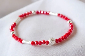 L-PU0201 Pulsera cristales bolas tubos ROJO