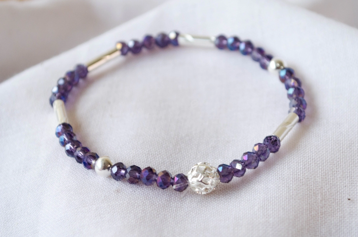 L-PU0201 Pulsera cristales bolas tubos AZUL