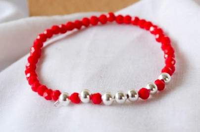 L-PU0202 Pulsera cristales bolitas ROJO