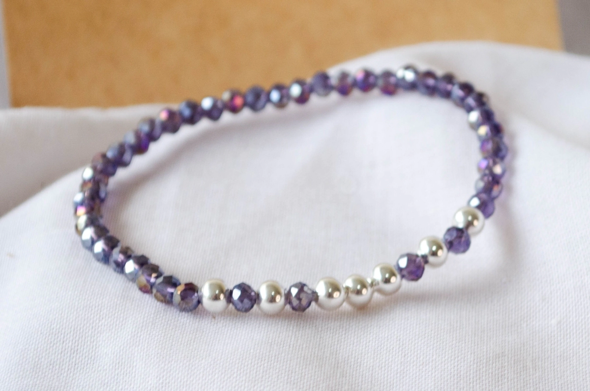 L-PU0202 Pulsera cristales bolitas LILA