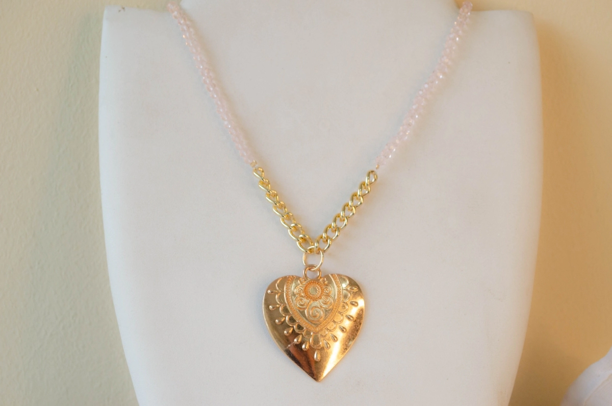F-CA0001 Colgante cristales rosas CORAZON XL DORADO