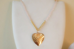 F-CA0001 Colgante cristales rosas CORAZON XL DORADO