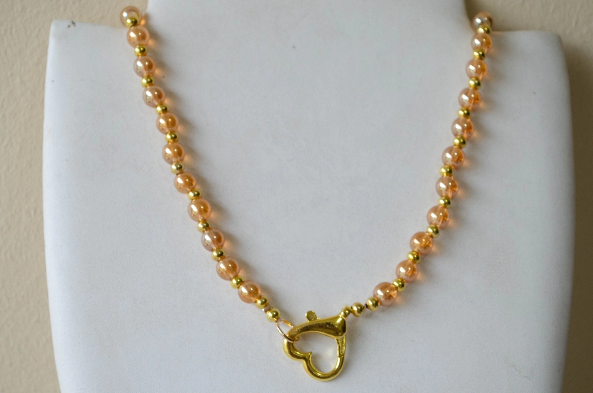 F-CA0008 Colgante perlas vidrio champagne dorado
