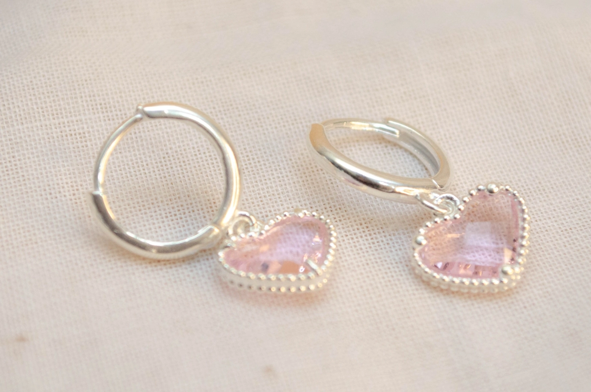 L-AR1194 Aros argollas corazon cubic rosa