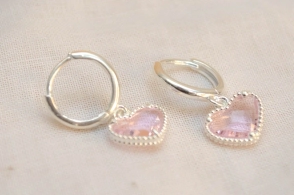 L-AR1194 Aros argollas corazon cubic rosa