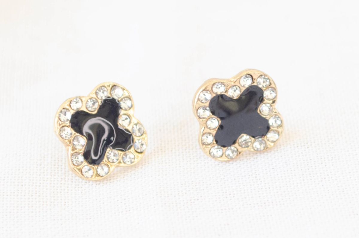 ADA0003 Aros flor TREBOL  NEGRO BRILLO 
