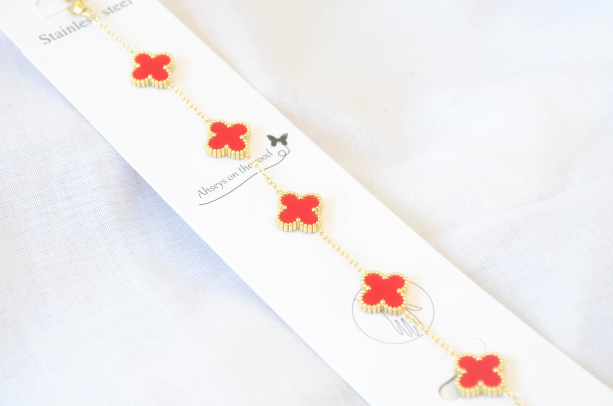 ADP0002 Pulsera 5 trebol ROJO
