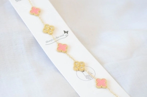 ADP0005 Pulsera 5 trebol ROSA DORADO