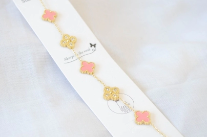 ADP0005 Pulsera 5 trebol ROSA DORADO