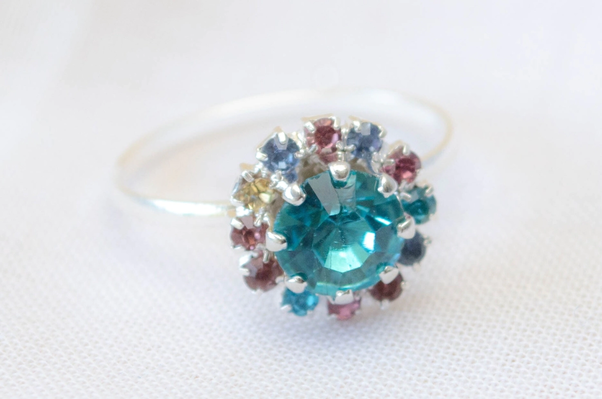 L-AN0180 Anillo flor cubics TURQUESA