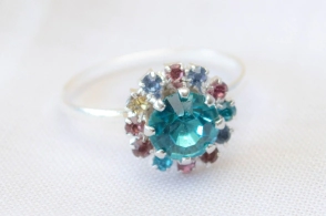 L-AN0180 Anillo flor cubics TURQUESA