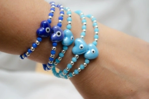 L-PU0224 Pulsera cristales corazon ceramina AZUL