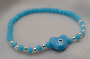 L-PU0224 Pulsera cristales corazon ceramina CELESTE