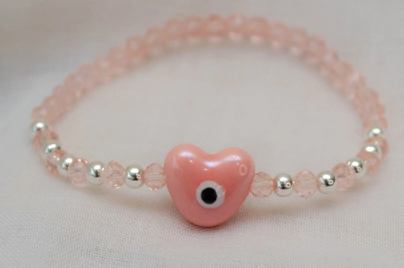L-PU0224 Pulsera cristales corazon ceramina ROSA