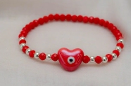 L-PU0224 Pulsera cristales corazon ceramina  ROJO