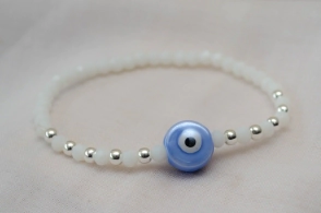 L-PU0227 Pulsera cristal centro ceramica ojo BLANCO