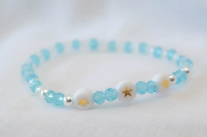 L-PU0225 Pulsera cristales 3 estrellas CELESTE
