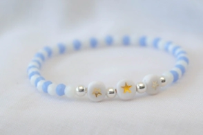 L-PU0227 Pulsera cristales 3 estrellas celeste y blanca
