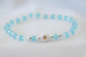 L-PU0228 Pulsera cristales celeste y blanco 1 estrella