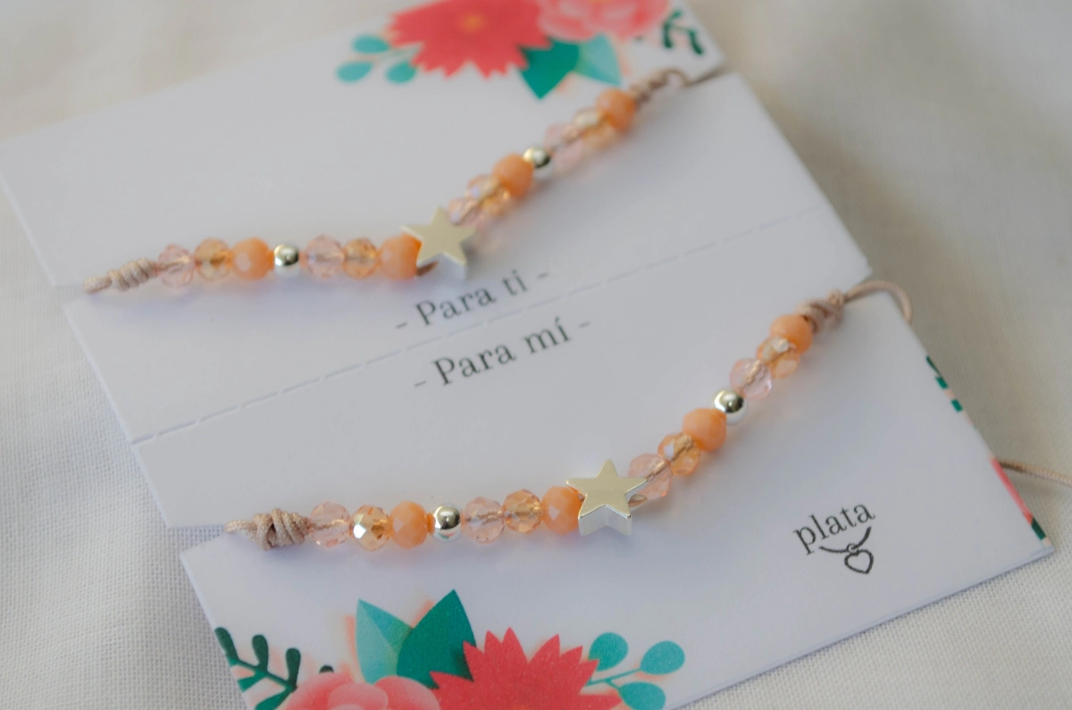 AMI0001 SETx 2 pulseras hilo chino cristales nude ESTRELLA