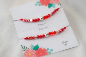 AMI0009 SETX2 Pulseras hilo chino rojo cirstales bolitas