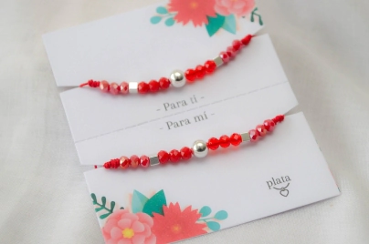 AMI0009 SETX2 Pulseras hilo chino rojo cirstales bolitas
