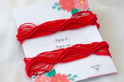 AMI0015 Setx2 pulseras tejitas anchas rojo