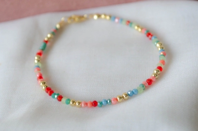 ADP0006 Pulsera bolitas cristales multicolor