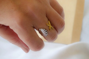 ABAN0069 Anillo aceros combinado ostra estrella