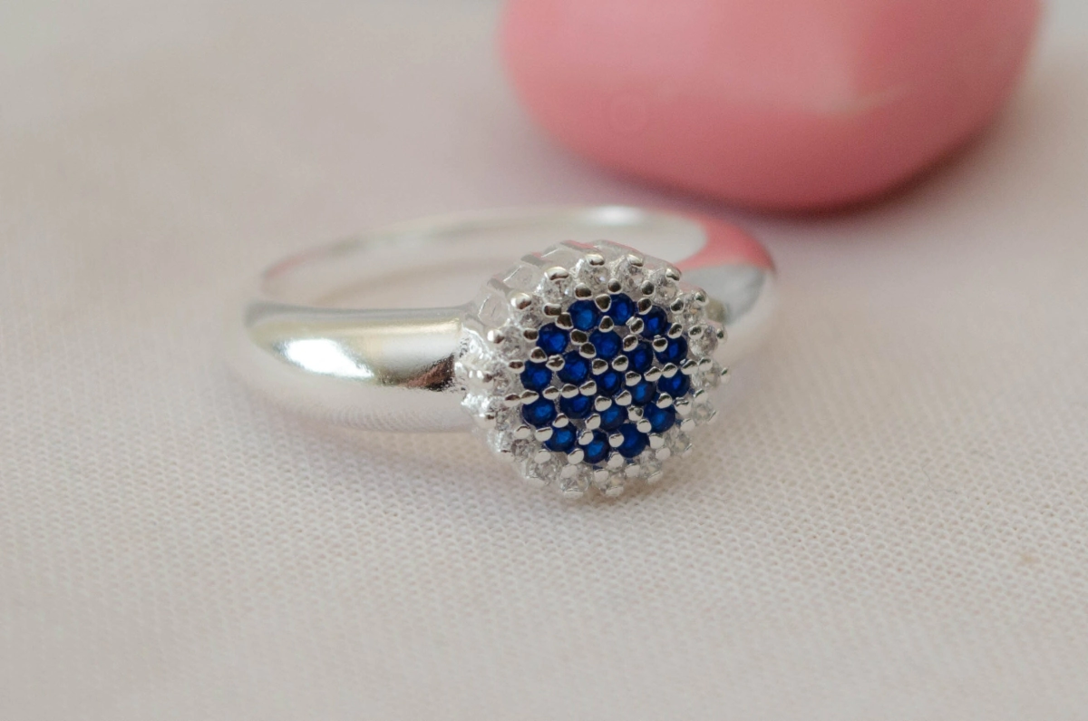 L-AN0198 Anillo CIRCULO micropave AZUL