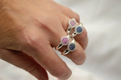 L-AN0198 Anillo CIRCULO micropave AZUL