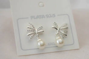 L-AR1216 Aros pasantes hojitas brillos perla colgante