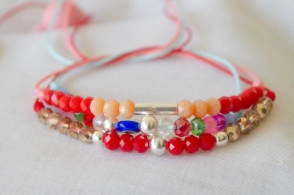 L-PU0234 SETX 3 Pulseras hilo cristales bolitas