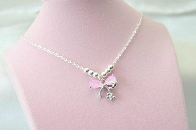 ABC0030 Cadena con mo�o con cristal rosa tornasol