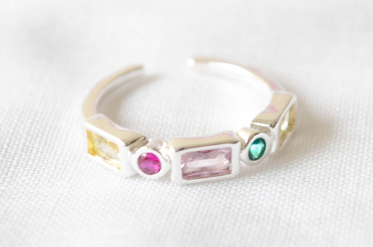 L-AN0206 Anillo CUBICS circulos rectangulos multicolor