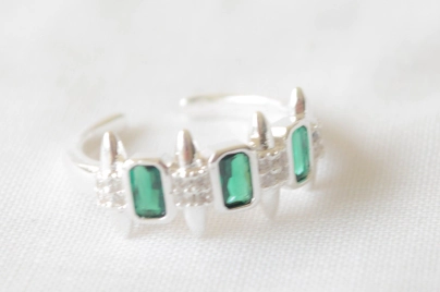 L-AN0211 Anillo cubic rectangulos verdes lineas