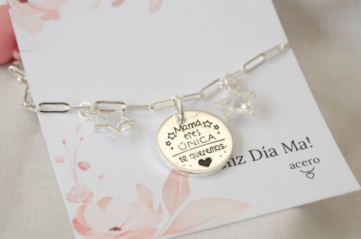 MA0001 PACK Pulsera estrellas cubics+medalla mama