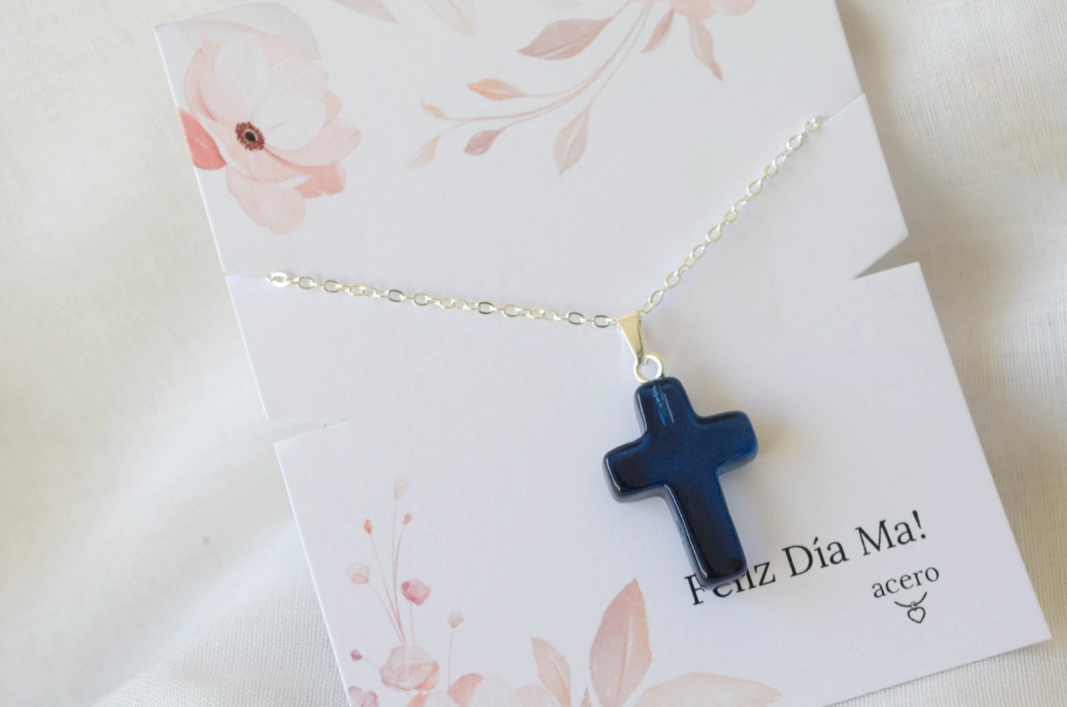 MA0012 Set cadena 45cm  + cruz piedra azul