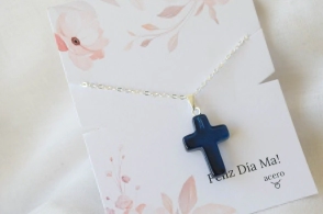 MA0012 Set cadena 45cm  + cruz piedra azul