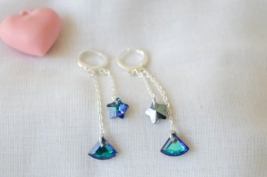 L-AR1220 Aros argolla con cadena con cristal AZUL