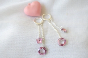 L-AR1220 Aros argolla con cadena con cristal ROSA