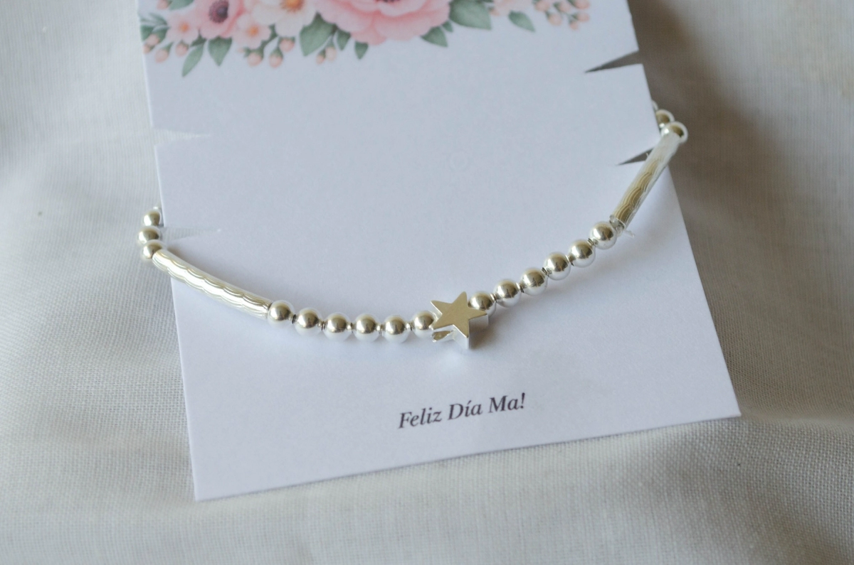 MA0058 Pulsera elastizada tubos bolitas estrella