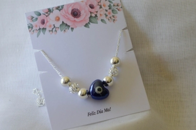 MA0052 Cadena dije coraz&oacute;n ojo azul y bolas