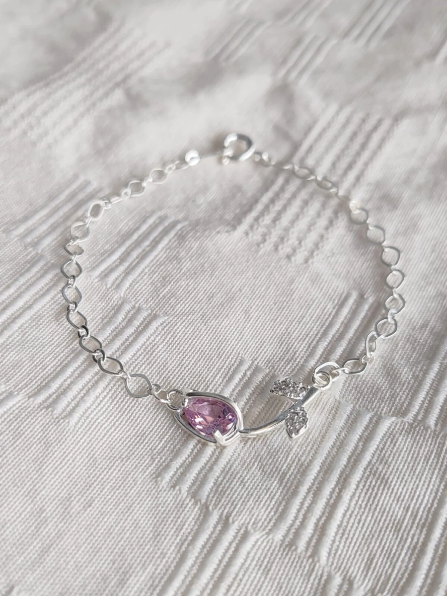 L-PU0252 Pulsera rosa hojitas cubics ROSA