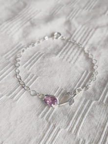 L-PU0252 Pulsera rosa hojitas cubics ROSA