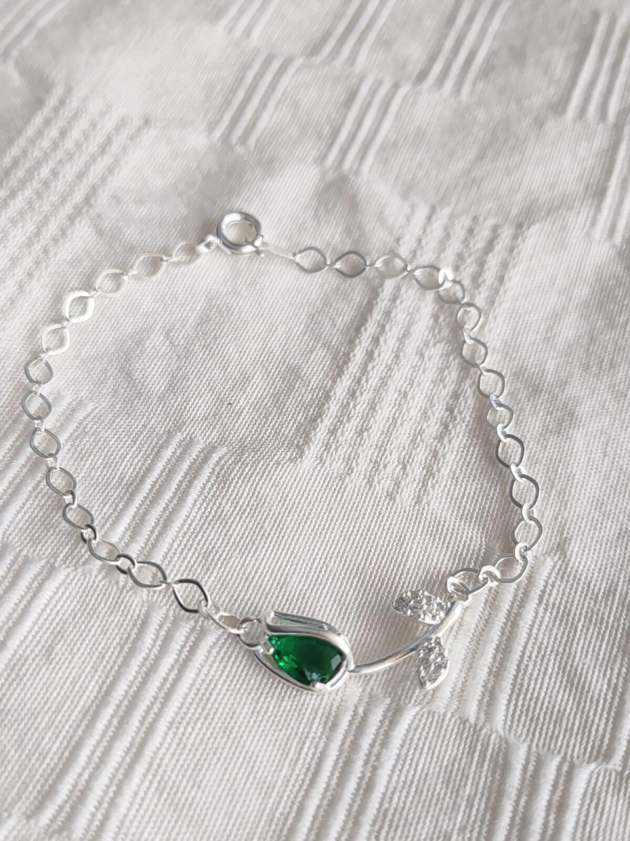 L-PU0252 Pulsera rosa hojitas cubics VERDE